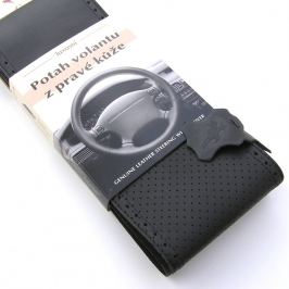 Kožený potah na volant - černý-perforovaný, A (36,5-39 cm)