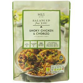 Marks & Spencer Kousky kuřecího masa v rajčatové omáčce s kousky vepřové klobásy chorizo