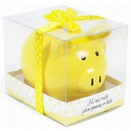 Albi Pokladnička prasátko malé Ať se máš jako prase v žitě žlutá 7 cm × 6,5 cm × 7,3 cm