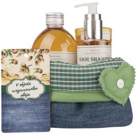 Bohemia Gifts & Cosmetics Arganový olej V objetí arganového oleje sprchový gel 250 ml + šampon na vlasy 250 ml + pěna do koupele 500 ml + látkový košík, kosmetická sada