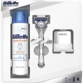 Gillette Skinguard Sensitive holící strojek pro muže + 1 náhradní hlavice + Skinguard Sensitive gel na holení 200 ml + stojánek, kosmetická sada