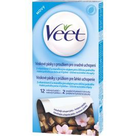 Veet A vitamín E a mandlový olej voskové pásky pro citlivou pokožku 12 + 2 kusy