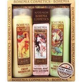 Bohemia Gifts & Cosmetics Alfons Mucha Med a obilí krémový sprchový gel 200 ml + toaletní mýdlo s glycerinem s extrakty z listů oliv a citrusu 125 g + oliva a citrusy krémový sprchový gel 200 ml,kosmetická sada