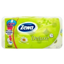 Zewa Deluxe Aqua Tube Camomile Comfort parfémovaný toaletní papír 3 vrstvý 150 útržků 8 kusů, rolička, kterou můžete spláchnout